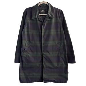 Stussy Tartan Plaid Nylon Mid Length Lightweight Rain Coat Jacket Size Small